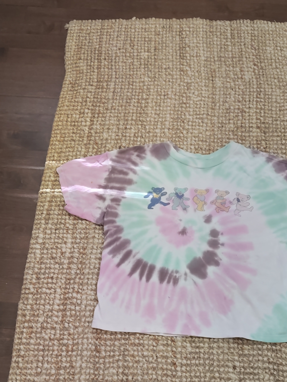 American Eagle Outfitters Tie-Dye Bear Graphic Tee - Pink, Mint & Purple